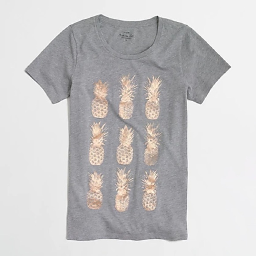 J Crew HALF-TONED PINEAPPLE COLLECTOR TEE GRAY NEW